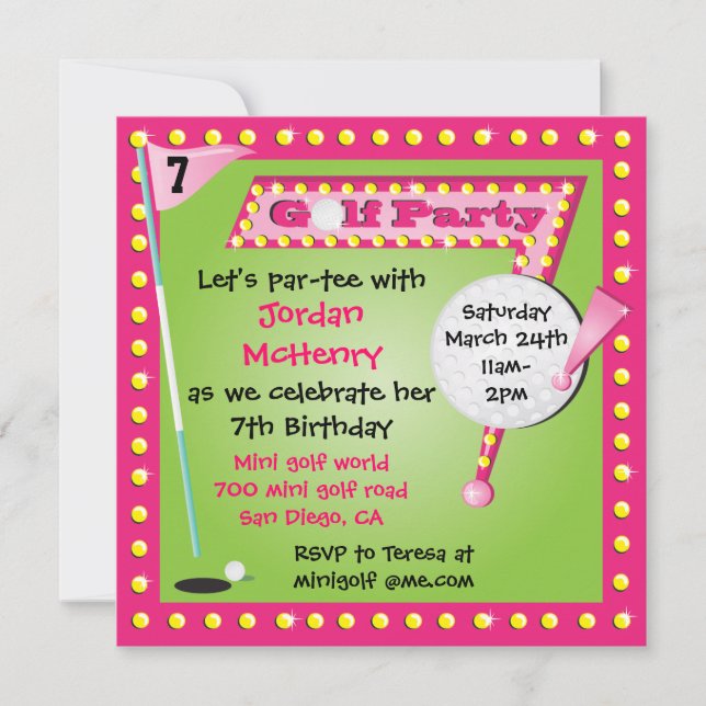 Girly Retro Miniature Golf Party-inbjudan Inbjudningar (Framsida)