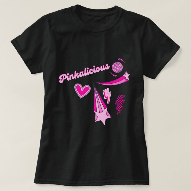Girly Retro Pink Power Shirt T Shirt (Design framsida)