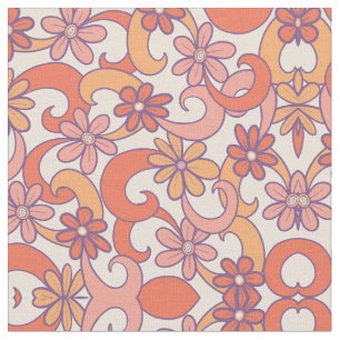 Girly Retro Rosa Orange Groovy Flowers Tyg
