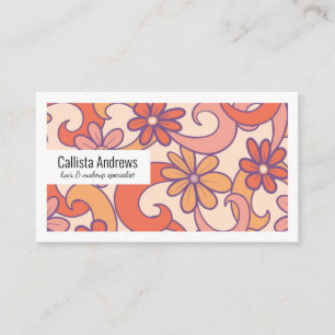 Girly Retro Rosa Orange Groovy Flowers Visitkort