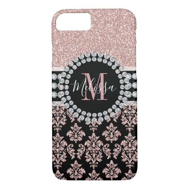 Girly Ro Glitter Gnistra Monogram Namn Case-Mate iPhone Skal (Baksida)