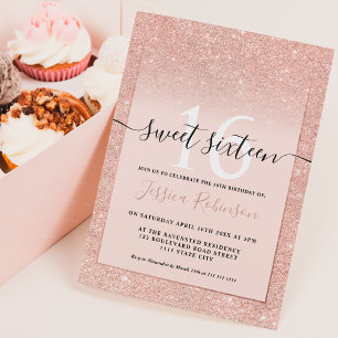 Girly ro glitter rosa chic 16 guld inbjudningar
