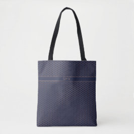 Girly Ro Gold Foil Navy Blue Hexagon Monogram Tygkasse