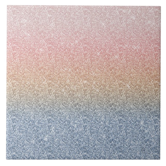 Girly  Ro Guld Blue Ombre Glitter Sparkles Kakelplatta (Framsidan)