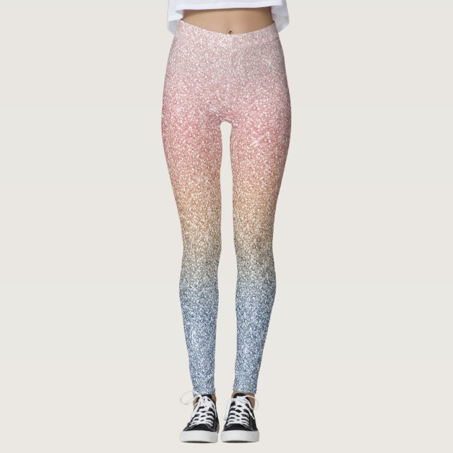 Girly  Ro Guld Blue Ombre Glitter Sparkles Leggings (Framsida)