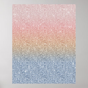 Girly  Ro Guld Blue Ombre Glitter Sparkles Poster