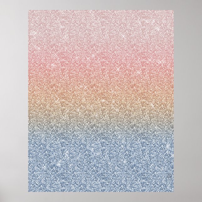 Girly  Ro Guld Blue Ombre Glitter Sparkles Poster (Framsidan)