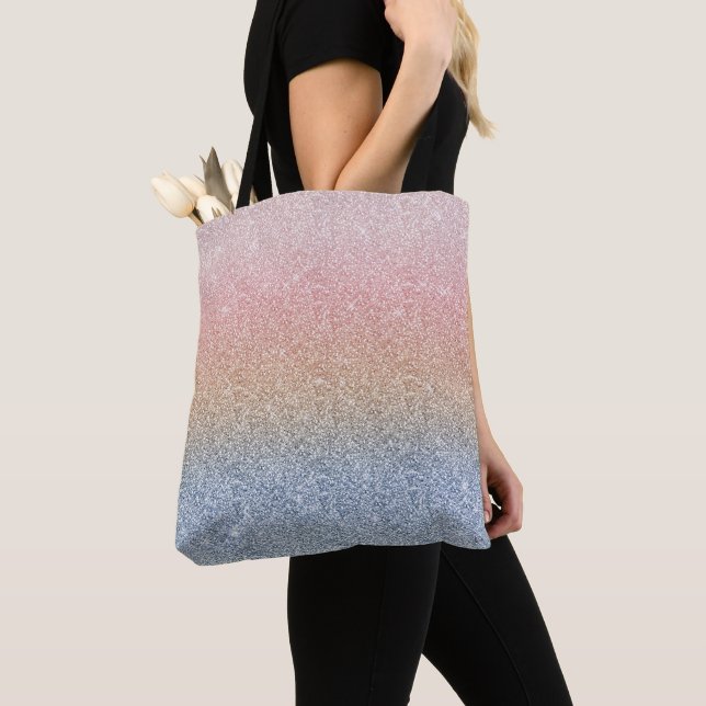 Girly  Ro Guld Blue Ombre Glitter Sparkles Tygkasse (Närbild)