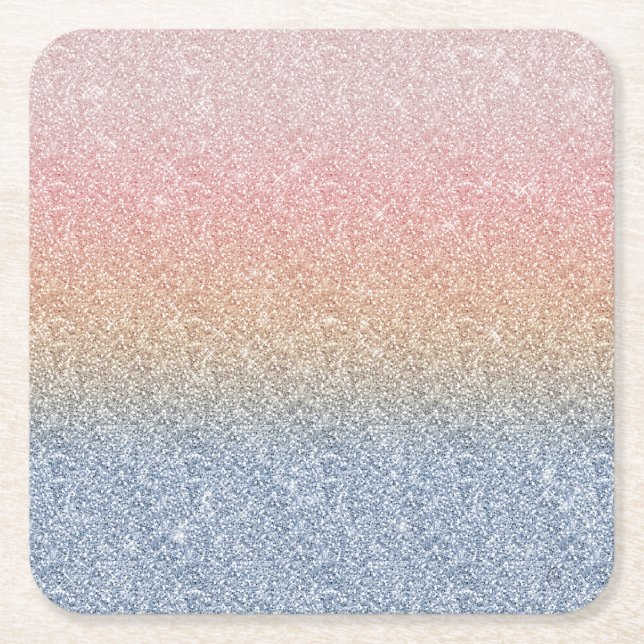 Girly  Ro Guld Blue Ombre Glitter Sparkles Underlägg Papper Kvadrat (Framsidan)