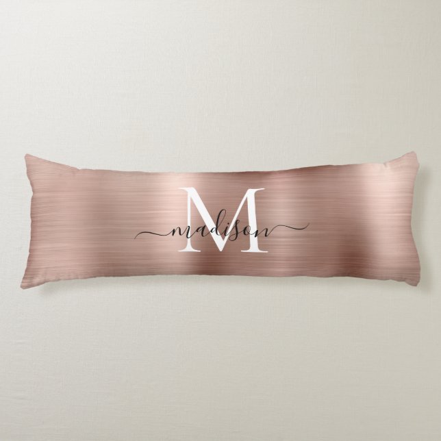 Girly Ro Guld Brushed Metall Monogram-skript Namn Kroppskudde (Framsidan)