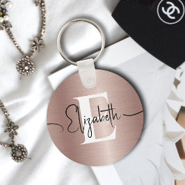 Girly Ro Guld Brushed Metall Namn Monogram Nyckelring