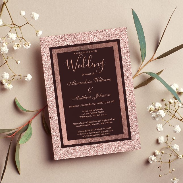 Girly ro guld burgundy glitter Bröllop Inbjudningar (Girly rose gold burgundy glitter Wedding Invitation )