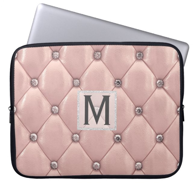 Girly Ro Guld Faux Leather|Diamonds Monogrammed Laptop Fodral (Framsidan)