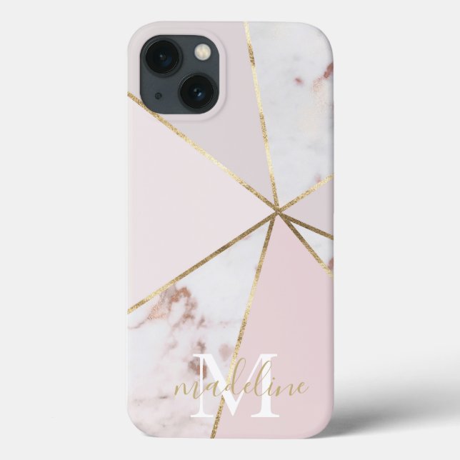 Girly Ro Guld  Geometric Monogram iPhone 13 (Baksida)