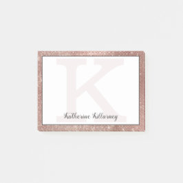 Girly Ro Guld Glam Diamond Gnistra Monogram Namn Post-it Block
