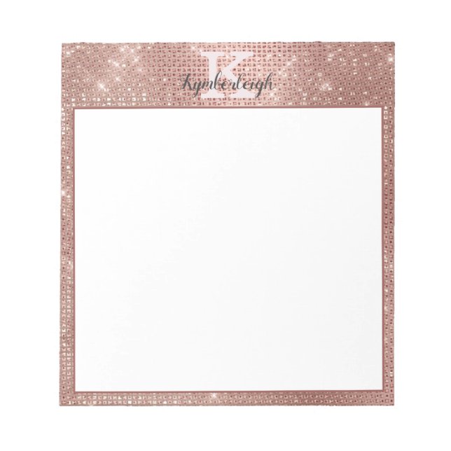 Girly Ro Guld Glam Glitter Gnistra Monogram Namn Anteckningsblock (Framsida)