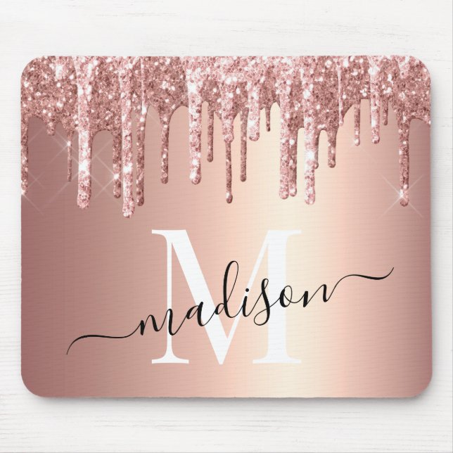 Girly Ro Guld Glitter Drip Foil Monogram Musmatta (Framsidan)