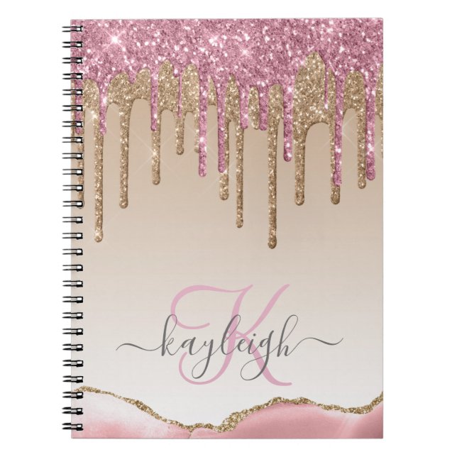 Girly Ro Guld Glitter driver Monogram om Anteckningsbok (Framsidan)