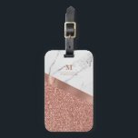 Girly Ro Guld Glitter | Marble Monogram Bagagebricka<br><div class="desc">När du reser i stil med personligen ro guld glitter och marmorens monogramdesign kommer du alltid att kunna hitta i bagaget på karusellen. Lägg bara till ditt namn i mallen.</div>