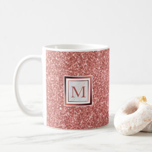 Girly Ro Guld Glitter Monogram Kaffemugg