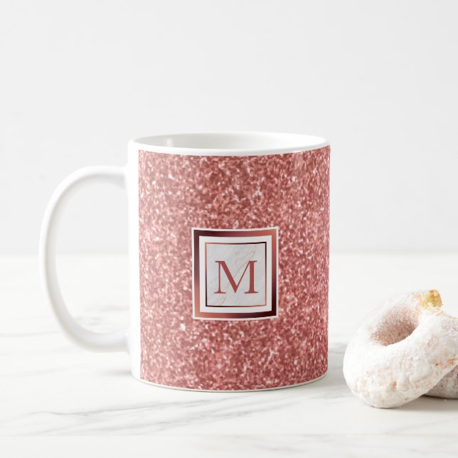 Girly Ro Guld Glitter Monogram Kaffemugg (Med munk)