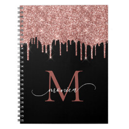 Girly Ro Guld Glitter  Monogram Namn Black Anteckningsbok