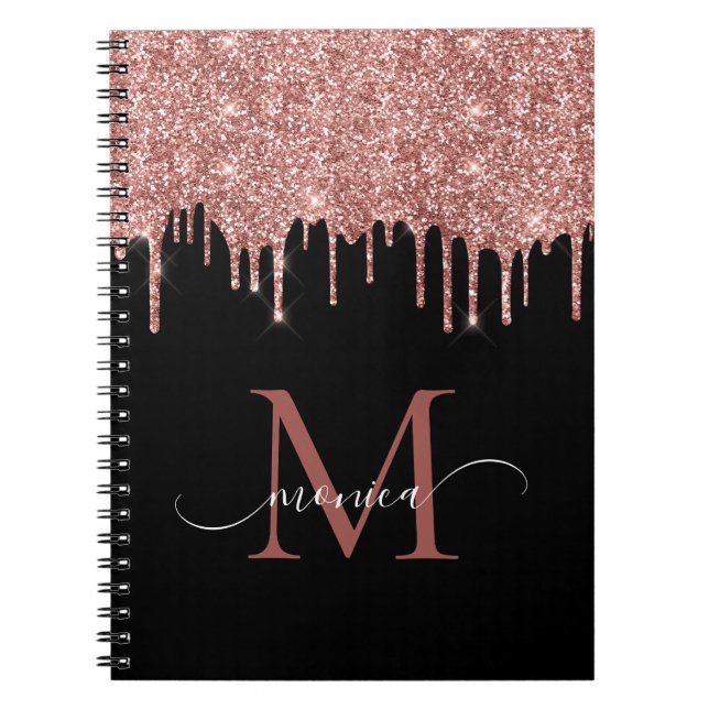 Girly Ro Guld Glitter  Monogram Namn Black Anteckningsbok (Framsidan)