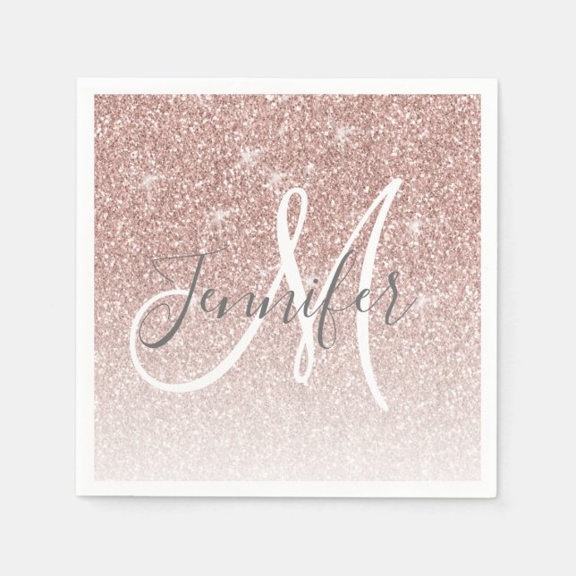 Girly Ro Guld Glitter  Monogram Namn Pappersservett (Framsidan)