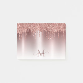 Girly Ro Guld Glitter  Monogram Namn Post-it Block