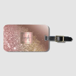 Girly Ro Guld Glitter Namn Monogram Bagagebricka