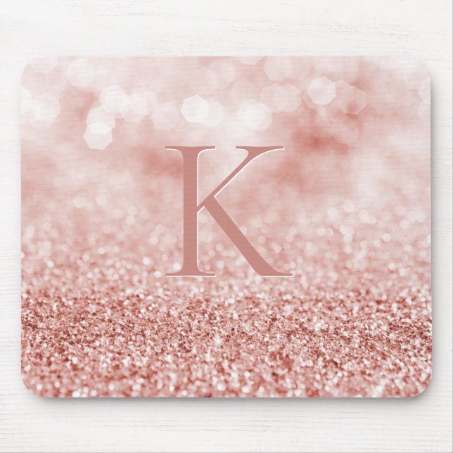 Girly Ro Guld Glitter Shiny Bokeh Monogram Musmatta (Framsidan)