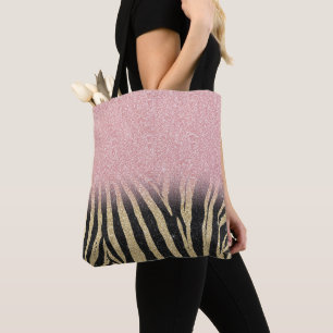 Girly Ro Guld Glitter Sparkles Black Zebra tryck Tygkasse