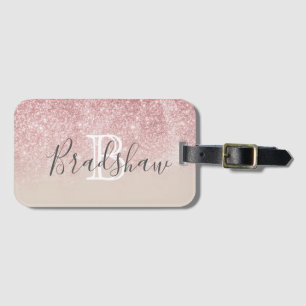 Girly Ro Guld Glitter Sparkles Monogram Namn Bagagebricka