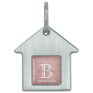 Girly Ro Guld Glitter Sparkles Monogram Namn ID-bricka Husdjur