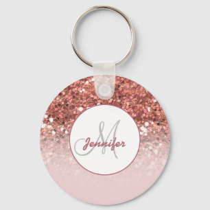 Girly Ro Guld Glitter Sparkles Monogram Namn Nyckelring