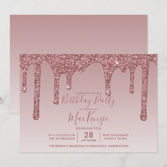 Girly Ro Guld Gnistra Glitter-borrar födelsedag vi Inbjudningar (Fram/baksida)