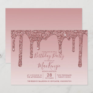 Girly Ro Guld Gnistra Glitter-borrar födelsedag vi Inbjudningar