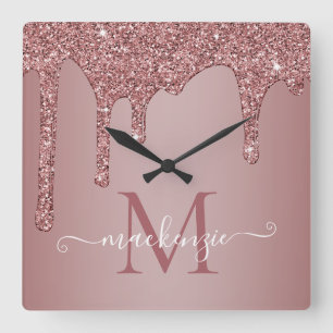 Girly Ro Guld Gnistra Glitter driver Monogram Fyrkantig Klocka