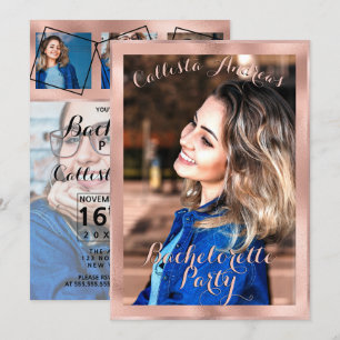 Girly Ro Guld Gräns Photo Collage Bachelorette Inbjudningar