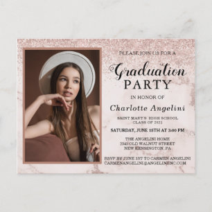 Girly Ro Guld Marble Glitter Photo Studenten Vykort