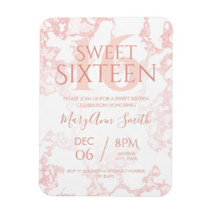 Girly Ro Guld Marble Glitter Sweet sixteen Magnet