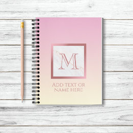 Girly Ro Guld Monogram Marble Rosa Vanilla Ombre Anteckningsbok