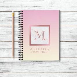Girly Ro Guld Monogram Marble Rosa Vanilla Ombre Anteckningsbok