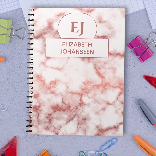 Girly Ro Guld och White Marble Monogrammed Glam Anteckningsbok (Skapare uppladdad)