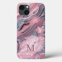 Girly Ro Guld Rosa Agate Quartz Glitter Monogram