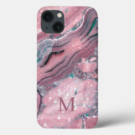 Girly Ro Guld Rosa Agate Quartz Glitter Monogram