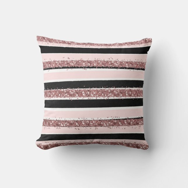 Girly Ro Guld Rosa Black Glitter Rand Mönster Kudde (Framsida)