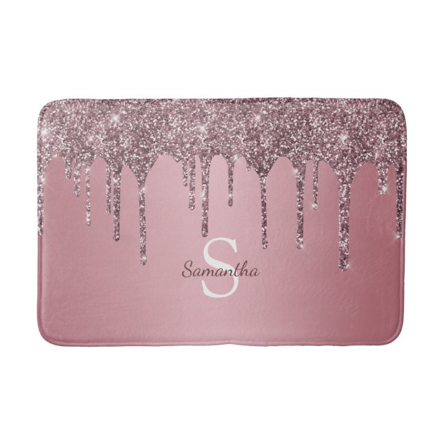 Girly Ro Guld Rosa Glitter Drip Gnistra Monogram Badrumsmatta (Framsidan)