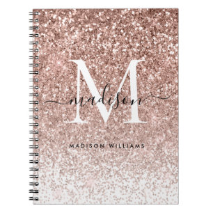 Girly Ro Guld Rosa Glitter Gnistra Monogram Anteckningsbok