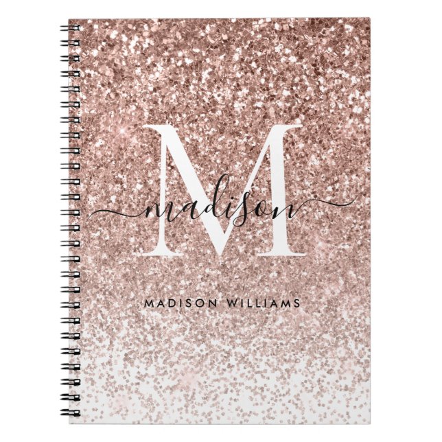 Girly Ro Guld Rosa Glitter Gnistra Monogram Anteckningsbok (Framsidan)